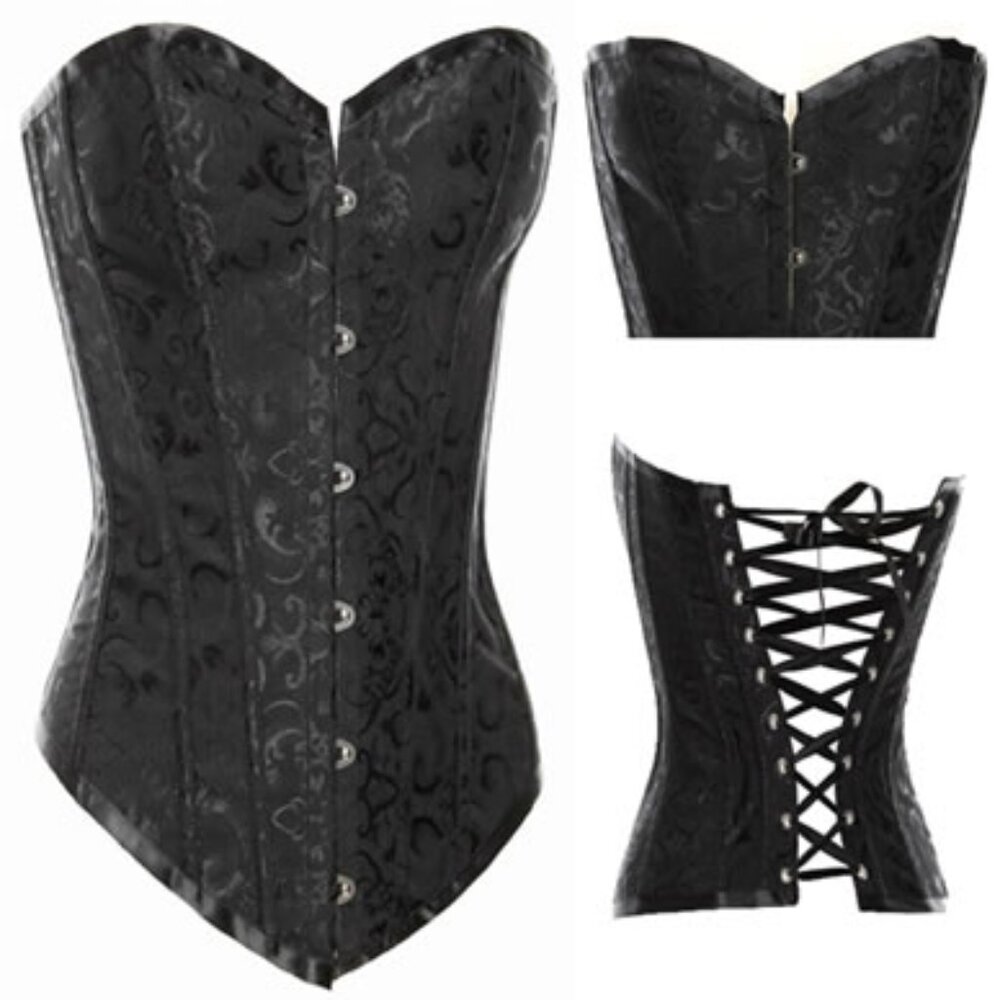 Black Heavy Jacquard Corset Set - NEW